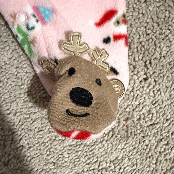 Pink Santa Reindeer Patterned Newborn 1st Christmas One Piece Button Up Sleeper - Picture 5 of 5